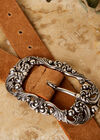 Suede Leather Ornate Buckle Belt, Brown, large