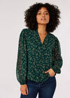 Ditsy Floral Chiffon Blouse, Green, large