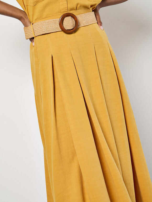 Boho Belted Midi Skirt, Mustard, large