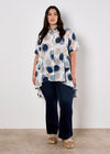 Painted Circles Oversized High-Low Shirt, Navy, large