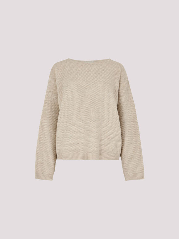 Waffle Knit Batwing Jumper, Stone, large