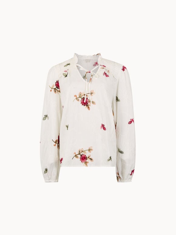Floral Embroidered Blouse, White, large