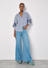 Embroidered Sleeves Stripe Shirt, Blue, large