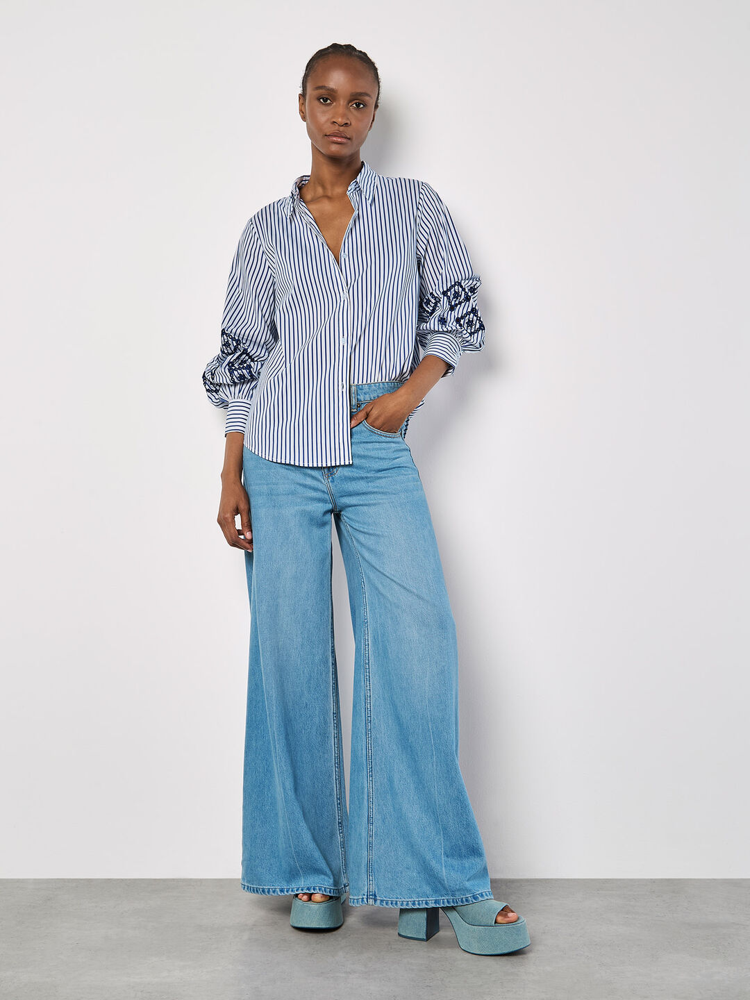 Image of Embroidered Sleeves Stripe Shirt