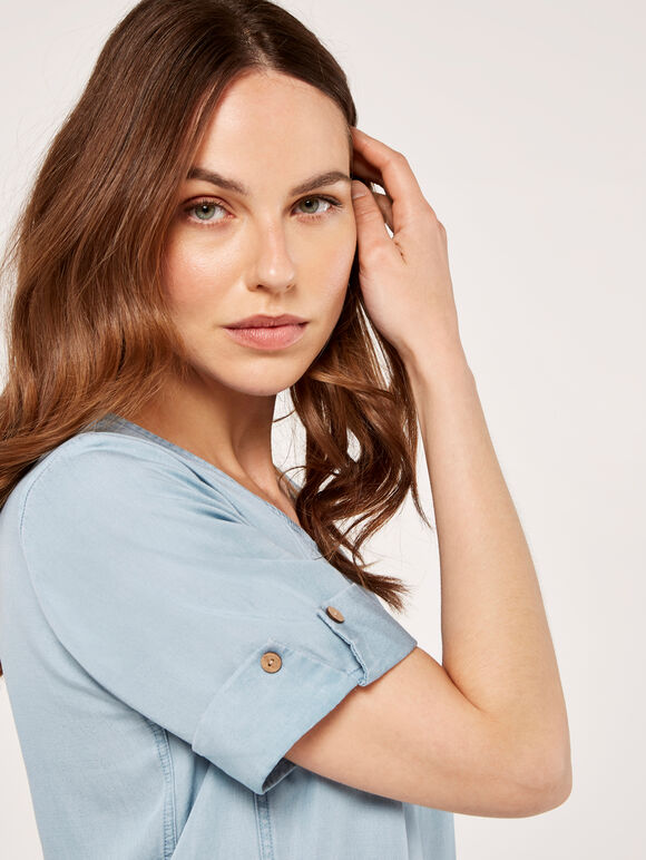 Denim Tencel Dress, Blue, large