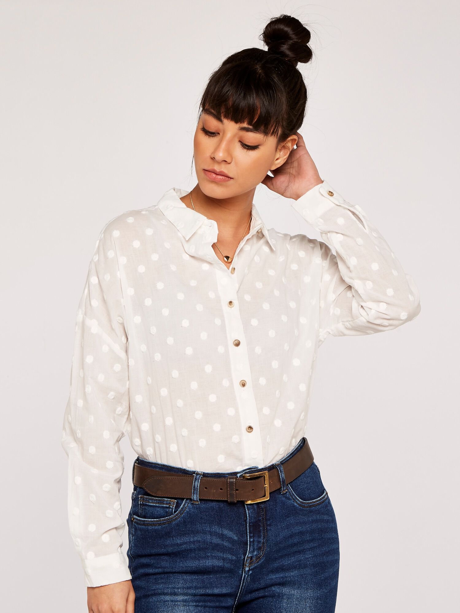 Polka dot button down shirt online