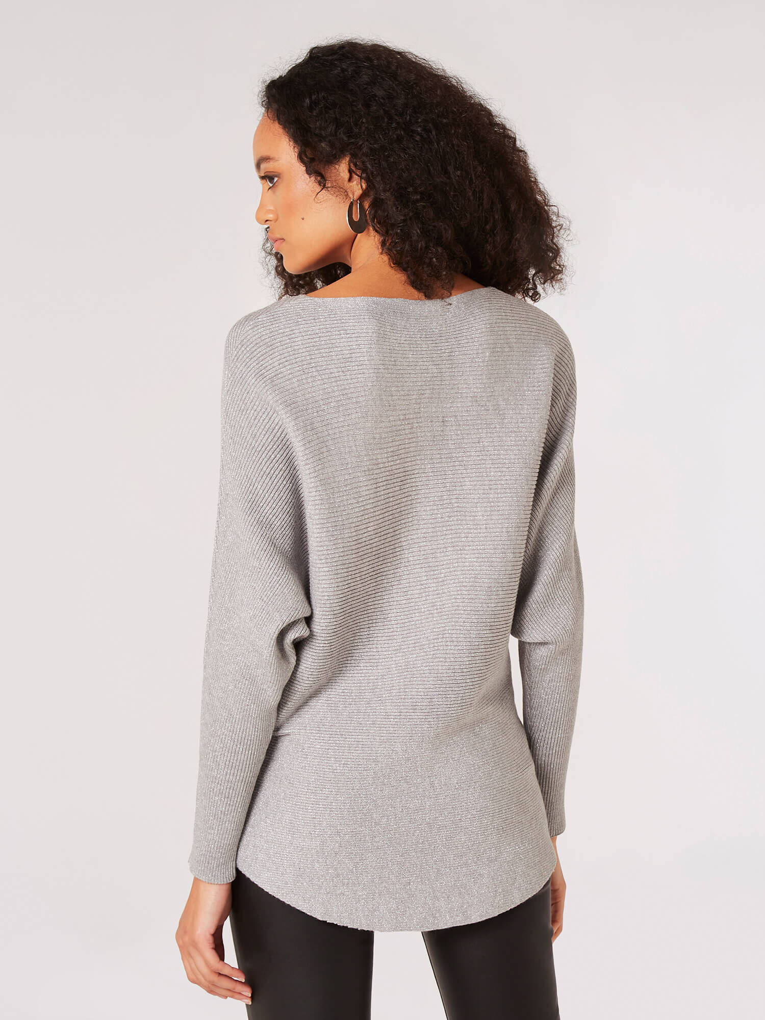 Batwing Ribbed Sparkle Top Apricot Clothing