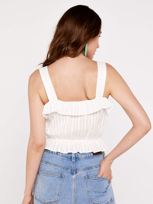 Stripe Ruffle Cotton Top, Cream, large