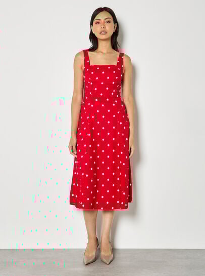 Linen Polka Dot Midi Dress
