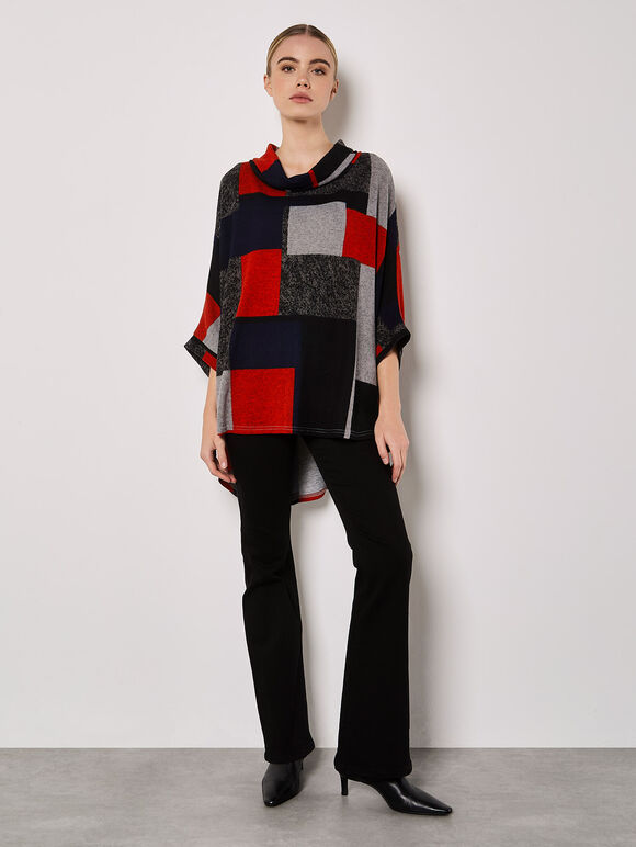 Oversized Colour Block Knit Top, Navy, large