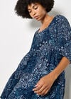 Floral Print Tiered Mini Dress, Navy, large