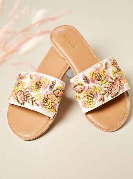 Embroidered Leather flat sandal