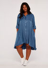 Curve Twill Shirt Dress , Blue, large