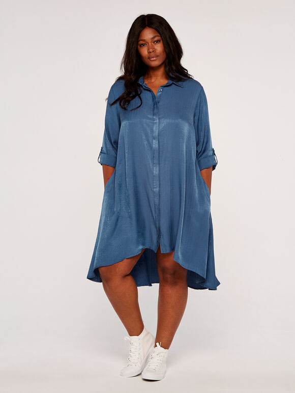 Curve Twill Shirt Dress , Blue, large