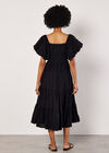 Puff Sleeve Tiered Midi Dress, Black, large