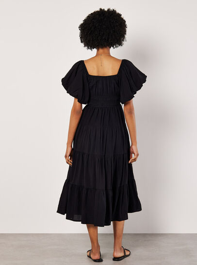 Puff Sleeve Tiered Midi Dress