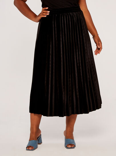 Curve Velvet Pleated Midi Skirt