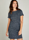Navy Textured Pocket Shift Dress, Navy, large