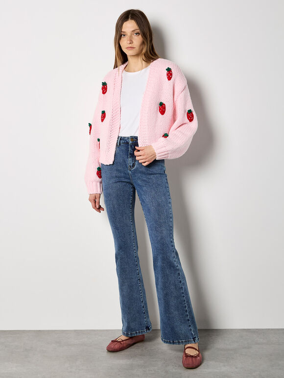 Chunky Knit Strawberry Cardigan, Pink, large
