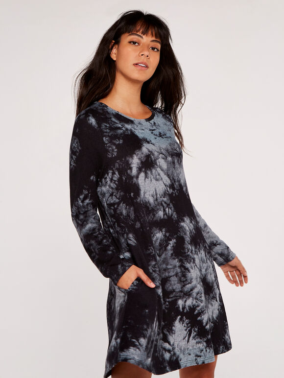 Tie Dye Dress, Black, large