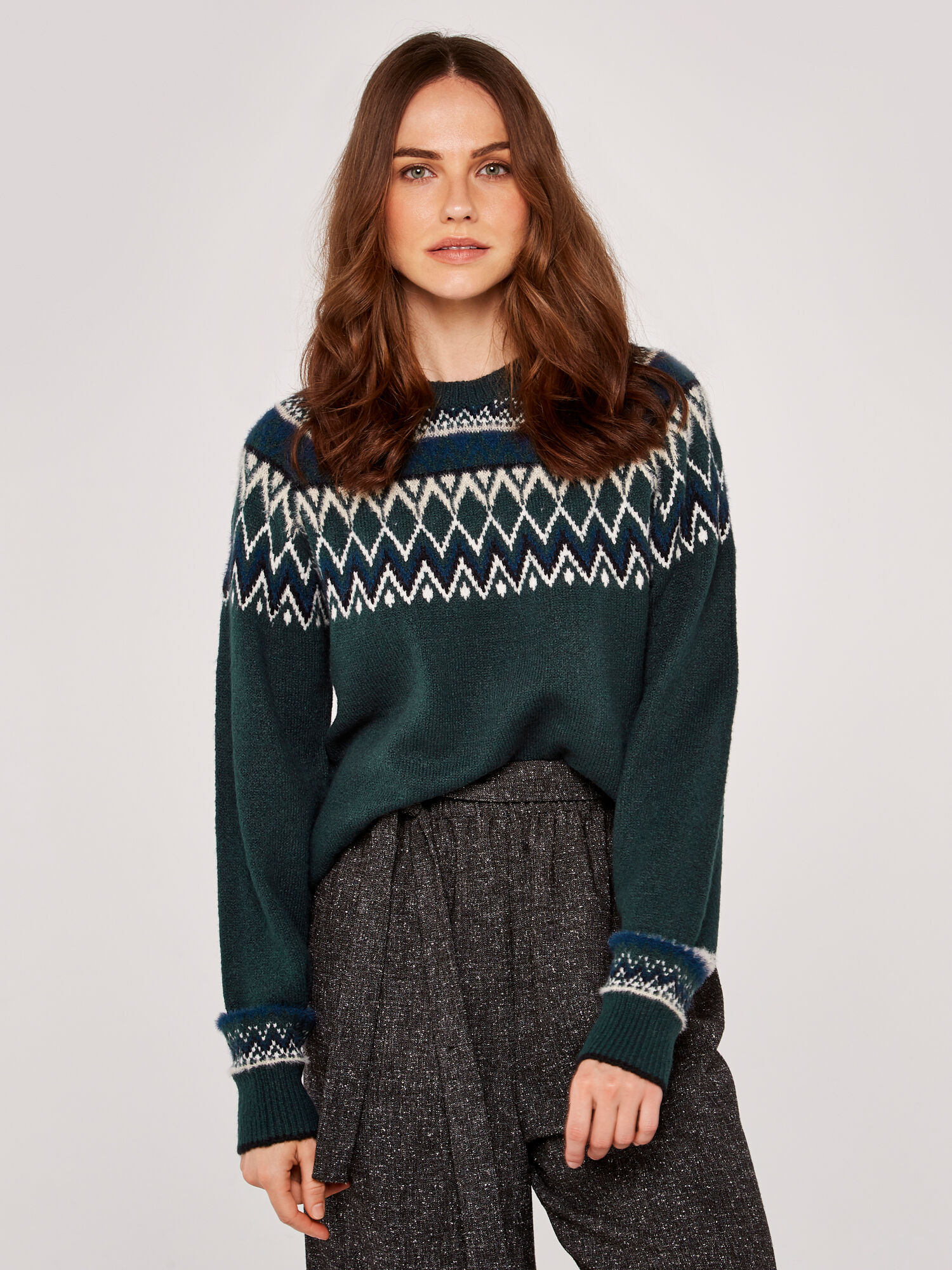 Fairisle Knit Jumper Apricot Clothing