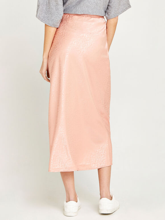 Bias Cut Satin Midi Skirt, Pink, large
