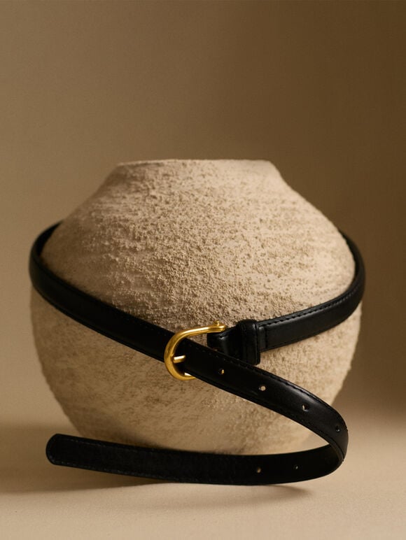 Thin Buckled Belt, Black, large