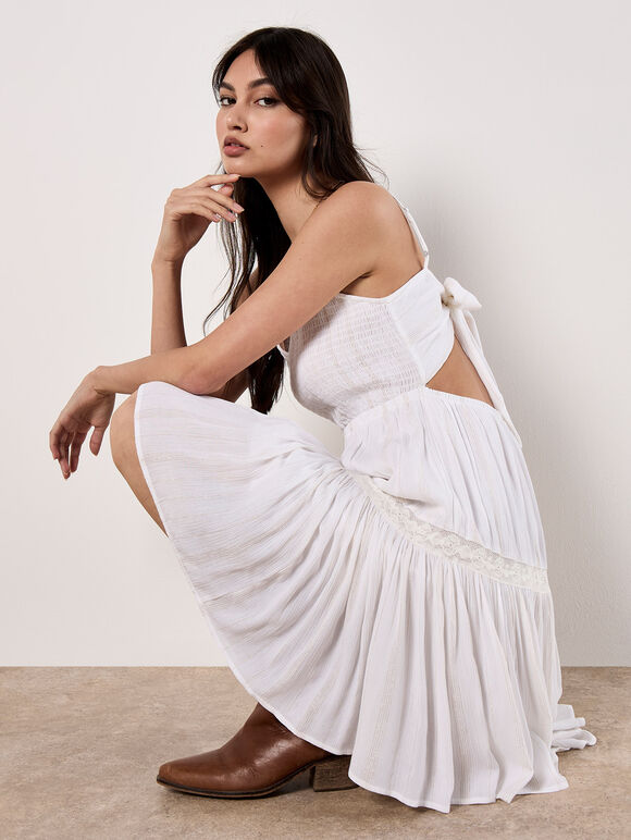 Shimmer Camisole Mini Dress, White, large