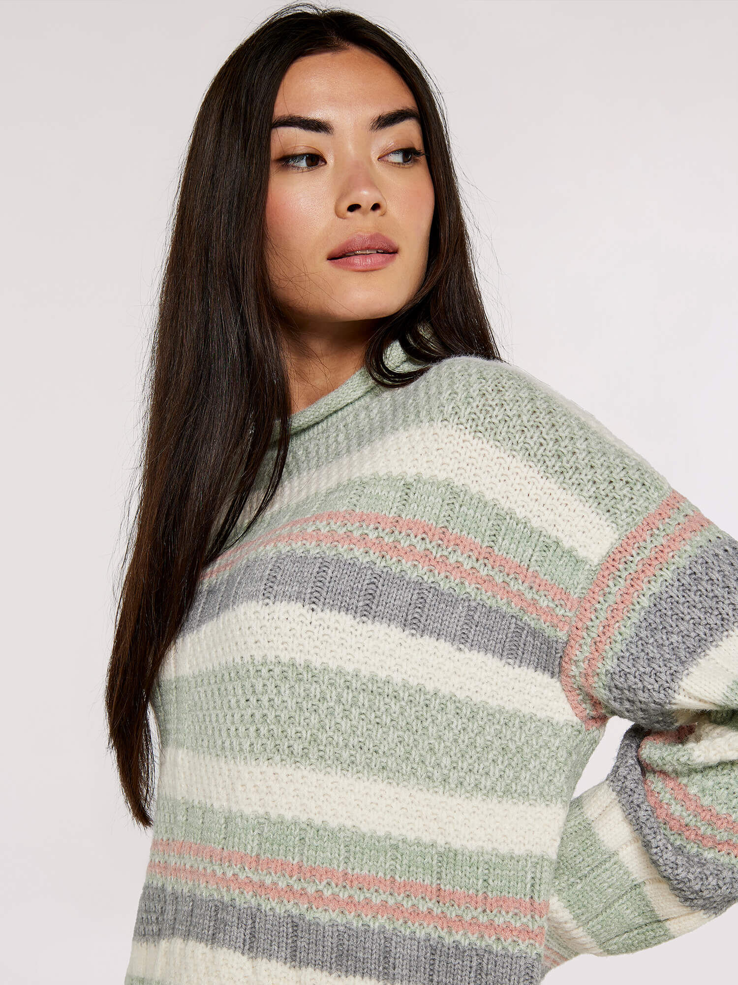 Textured Neck Striped Jumper Apricot Clothing