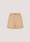 Ruched Denim Rolled Hem Shorts, Stone, large