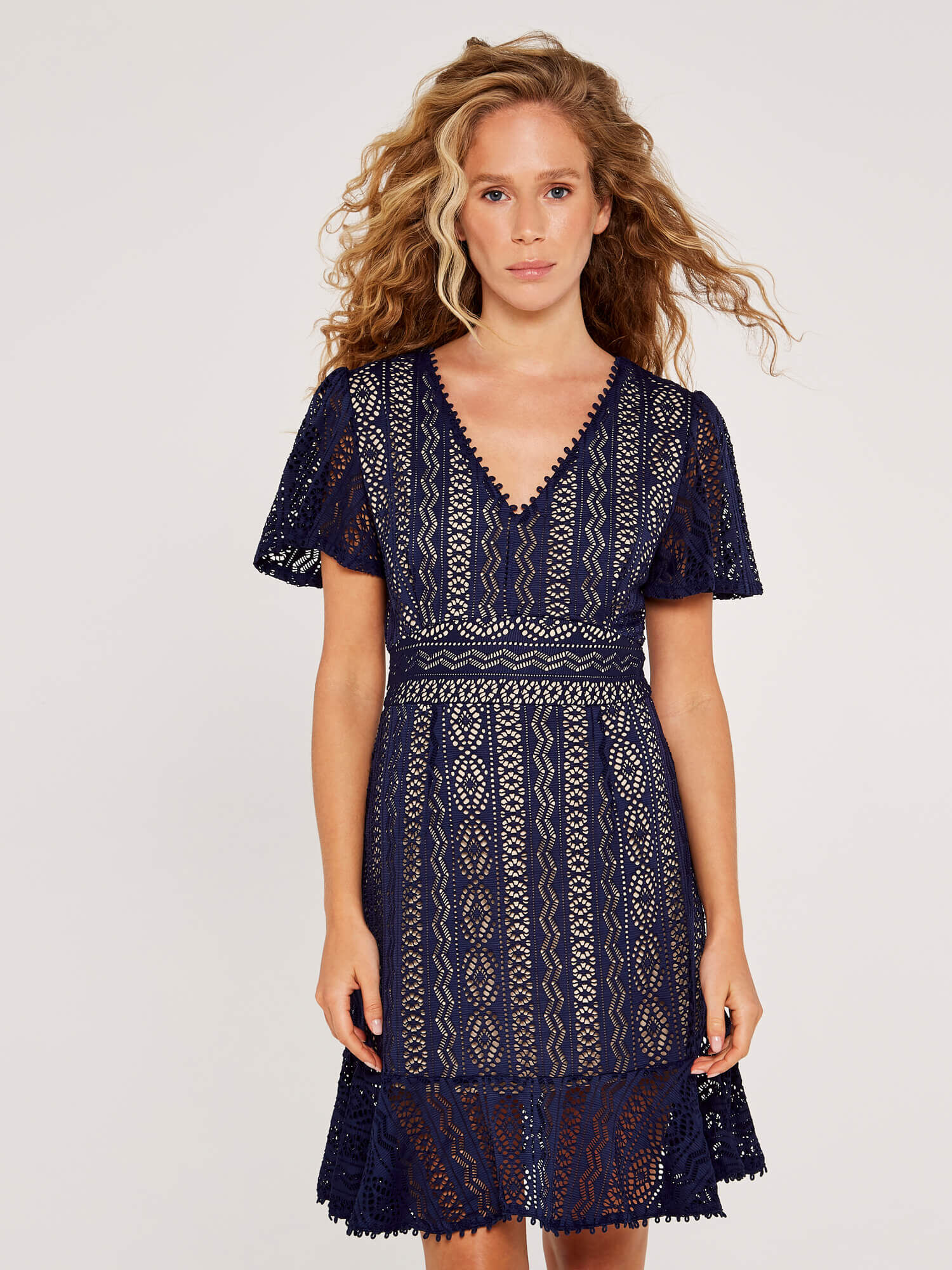 Lace v sale neck midi dress