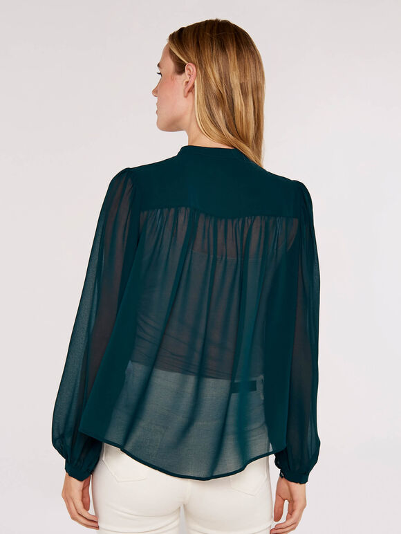 Layered V Neck  Blouse, Green, large