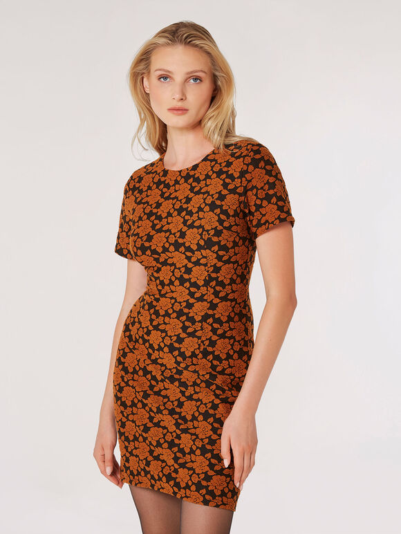 Rose Jacquard Mini Dress, Rust, large