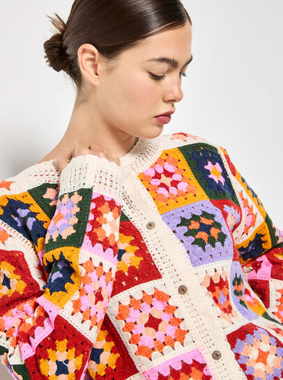 Colourful Crochet Squares Cardigan