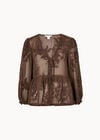 Embroidered Floral Chiffon Top, Brown, large