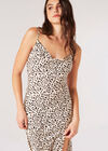 Leopard Print Camisole Slip Midi Dress, Stone, large