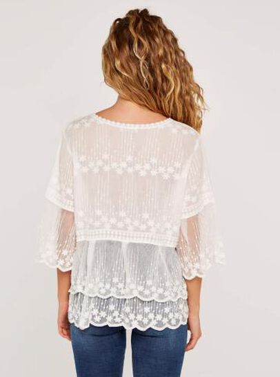 Embroidered Cotton Mesh Blouse