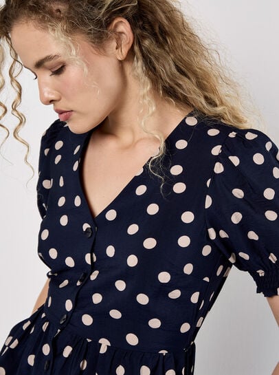 Polka Dot Button-Down Midi Dress