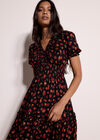 Floral Print Smocked Mini Dress, Black, large