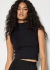 High Neck Knitted Crop Top, Black, large
