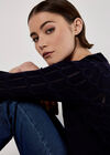 Pointelle Chevron Knit Shrug, Navy, large