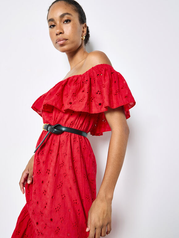 Bardot Broderie Maxi Dress, Red, large