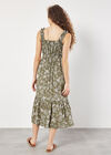 Floral Silhouette Smocked Midi Dress, Khaki, large