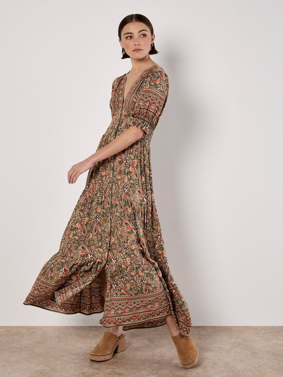 Sarasa Floral Maxi Dress, Khaki, large