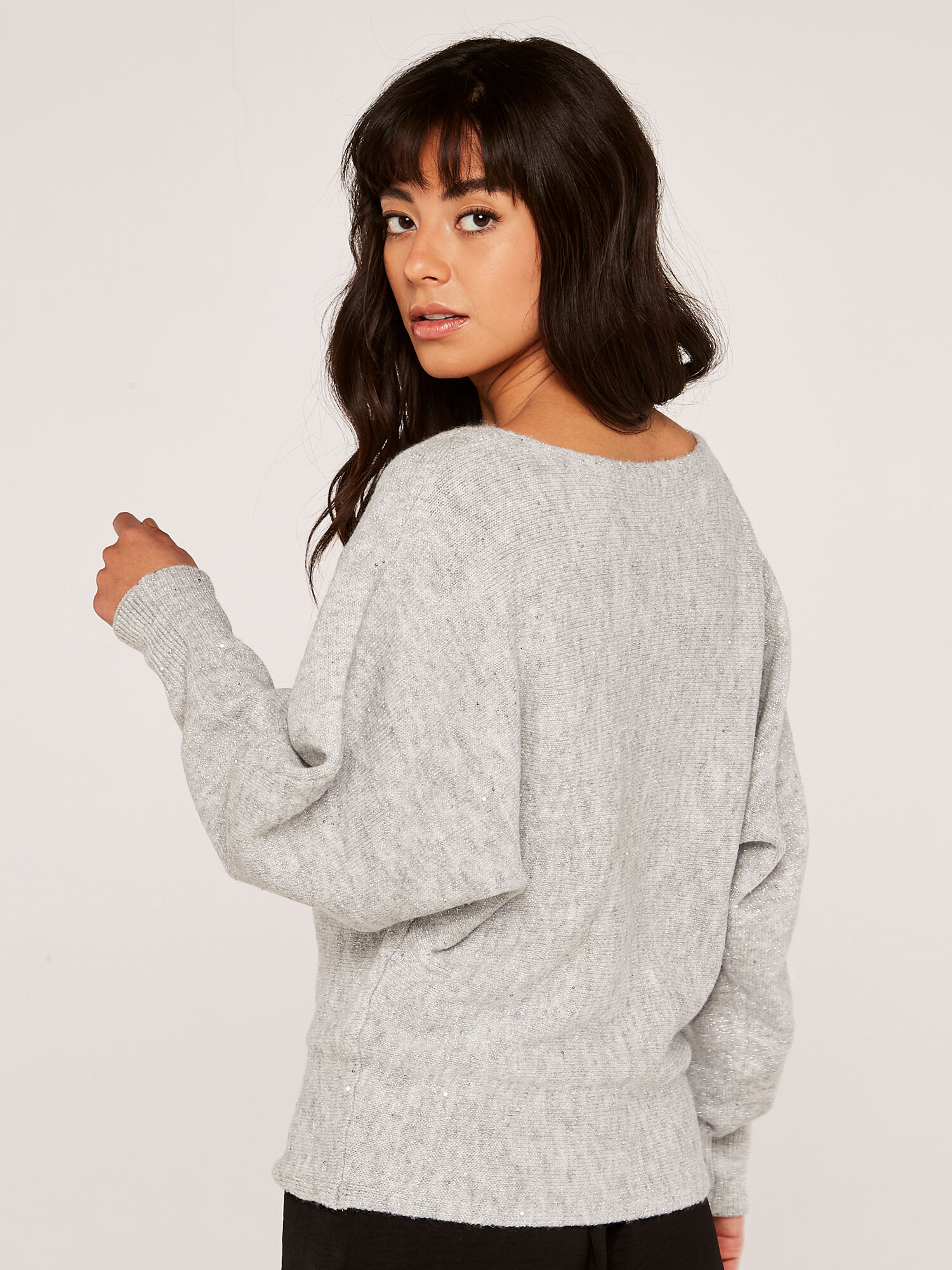 Sequin Slash Neck Jumper Apricot Clothing