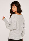 Sequin Slash Neck Jumper, Light Grey / Silver, large