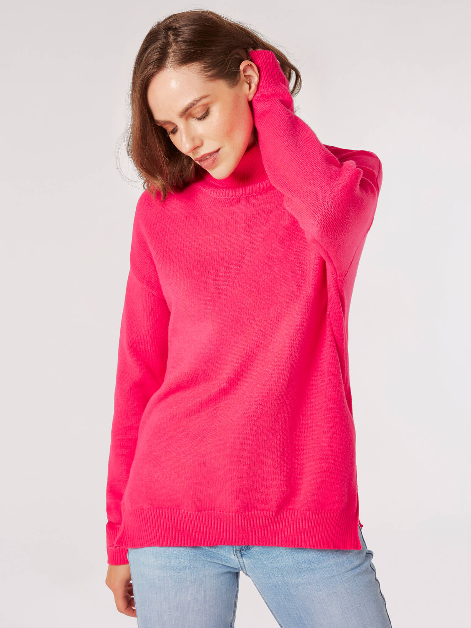 Fuchsia pink hotsell roll neck jumper