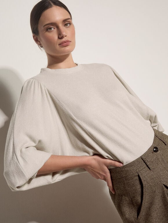 Soft Oversized Batwing Jumper, Stone, large