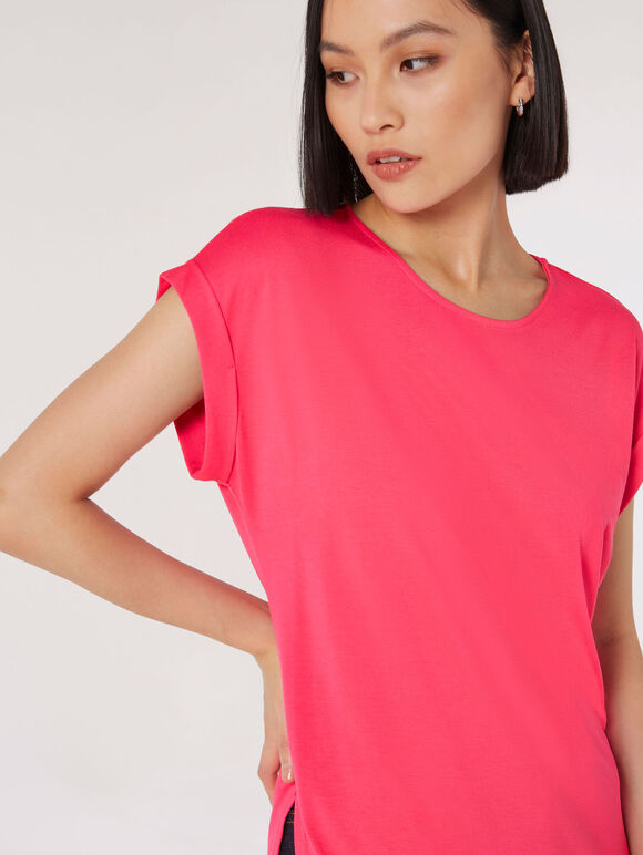 Curved Hem Jersey T-Shirt, Fuchsia, large