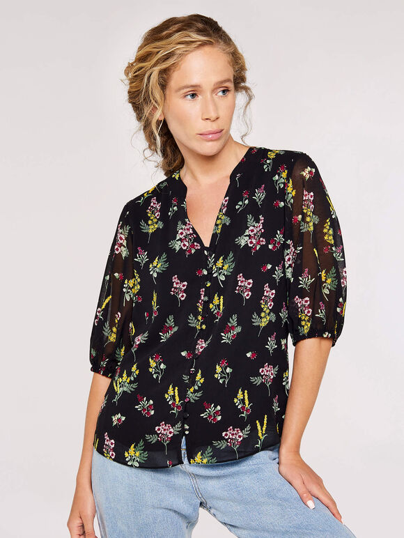 Floral Botanical Top, Burgundy, large